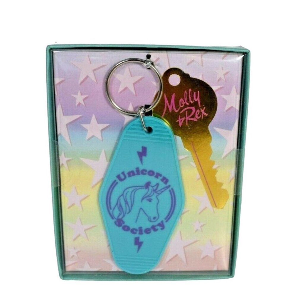 Molly and Rex Unicorn Society Retro Motel Look Keychain Teal and Purple (New)